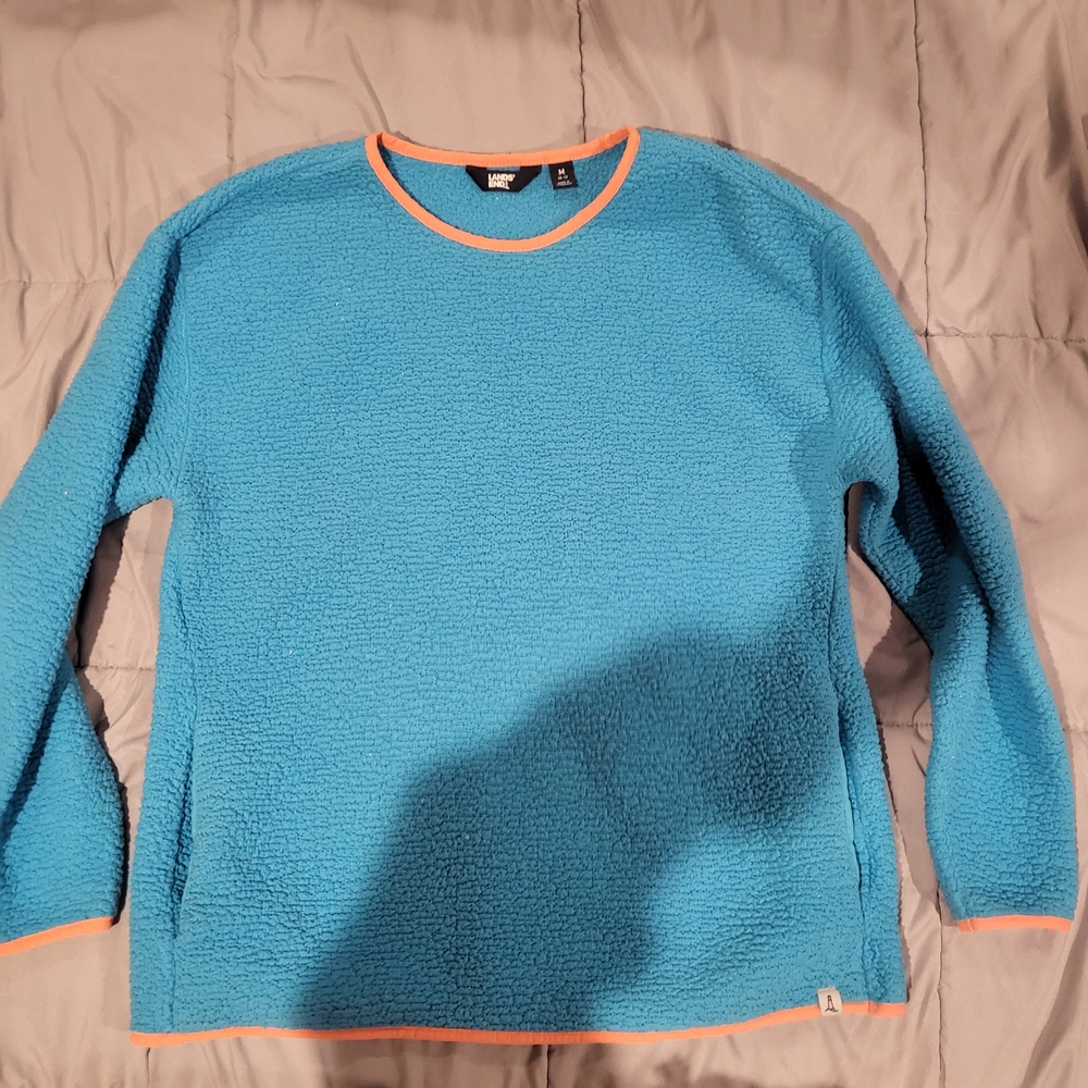Lands' End Blue Crewneck Sweater with Orange Trim